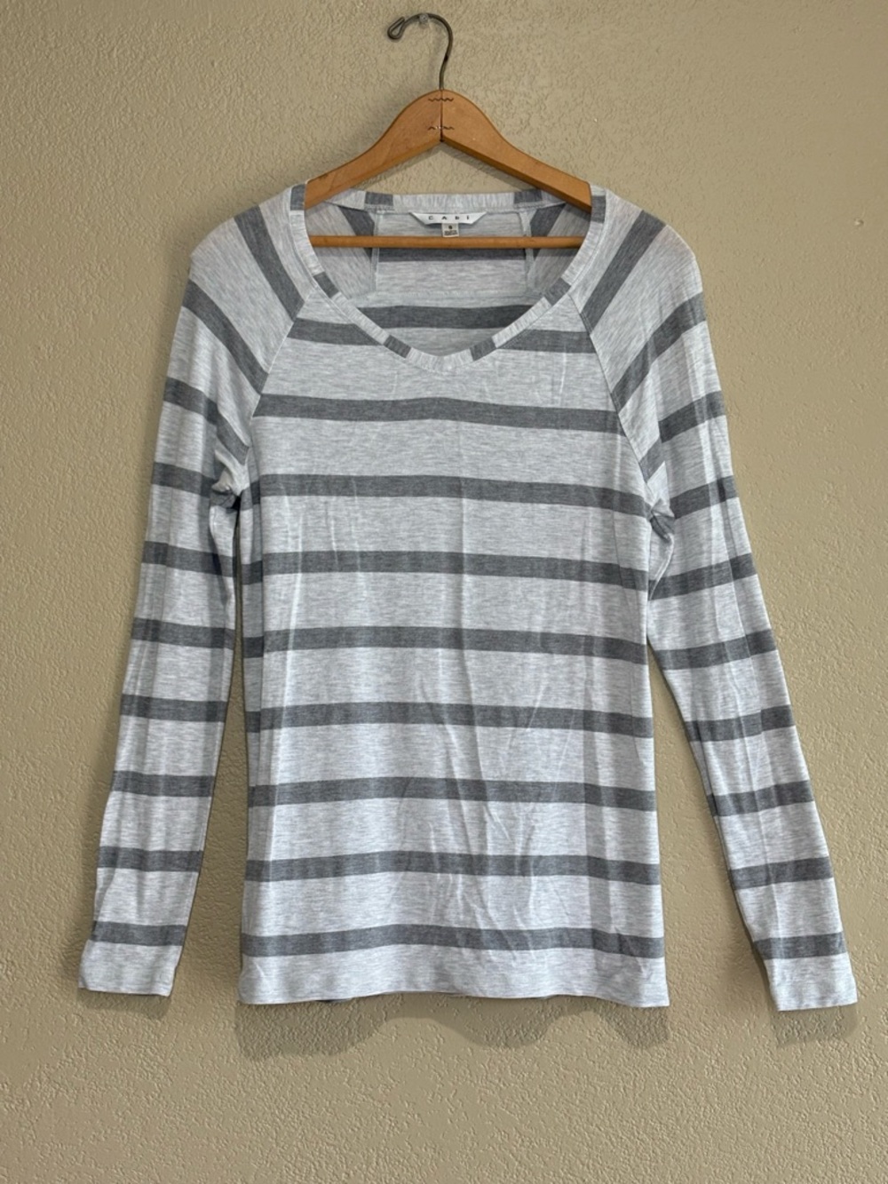 CAbi Gray & Light Gray Striped Long-Sleeve V-Neck Top